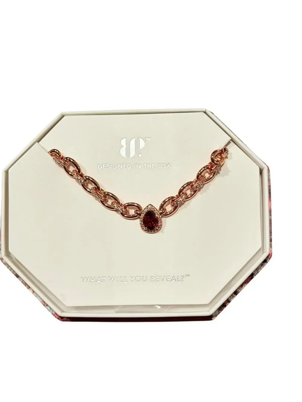 Bomb Party January Necklace“ Fifth Ave Polish” Garnet on Rose Gold